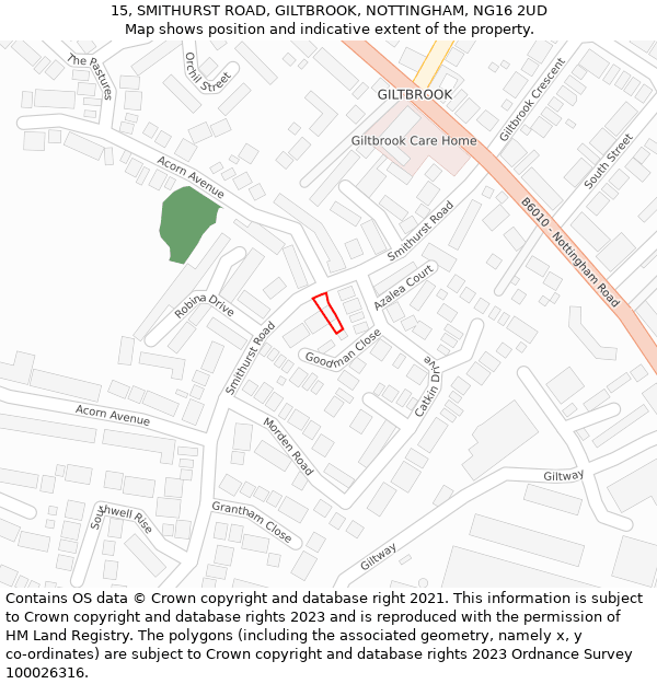 15, SMITHURST ROAD, GILTBROOK, NOTTINGHAM, NG16 2UD: Location map and indicative extent of plot