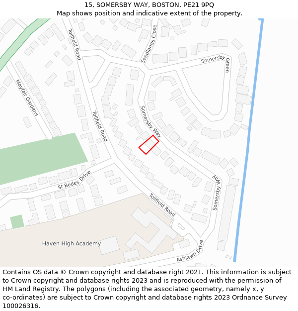 15, SOMERSBY WAY, BOSTON, PE21 9PQ: Location map and indicative extent of plot