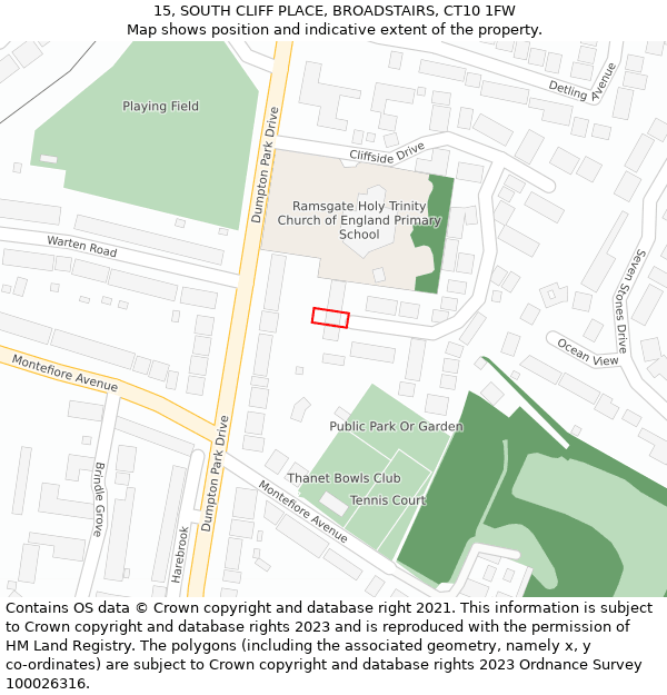 15, SOUTH CLIFF PLACE, BROADSTAIRS, CT10 1FW: Location map and indicative extent of plot