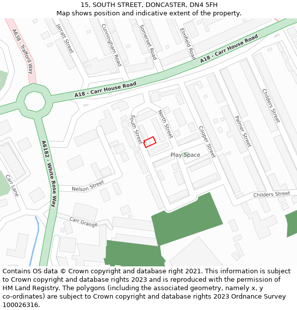 15, SOUTH STREET, DONCASTER, DN4 5FH: Location map and indicative extent of plot