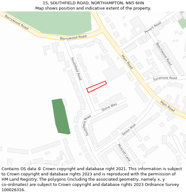 15, SOUTHFIELD ROAD, NORTHAMPTON, NN5 6HN: Location map and indicative extent of plot