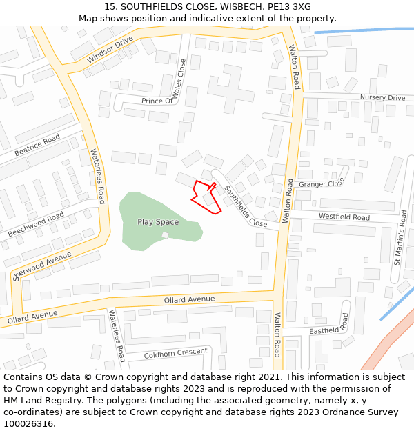 15, SOUTHFIELDS CLOSE, WISBECH, PE13 3XG: Location map and indicative extent of plot
