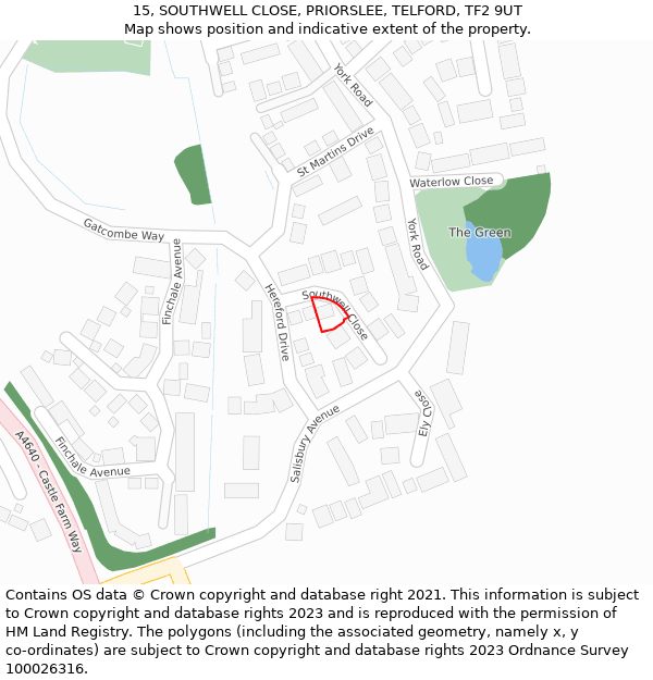 15, SOUTHWELL CLOSE, PRIORSLEE, TELFORD, TF2 9UT: Location map and indicative extent of plot