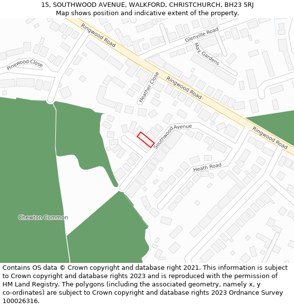 15, SOUTHWOOD AVENUE, WALKFORD, CHRISTCHURCH, BH23 5RJ: Location map and indicative extent of plot