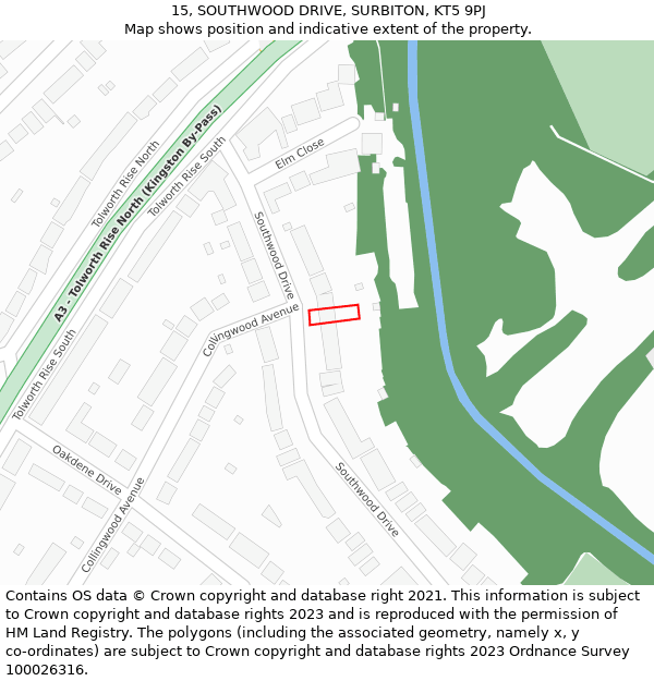 15, SOUTHWOOD DRIVE, SURBITON, KT5 9PJ: Location map and indicative extent of plot