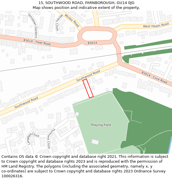 15, SOUTHWOOD ROAD, FARNBOROUGH, GU14 0JG: Location map and indicative extent of plot