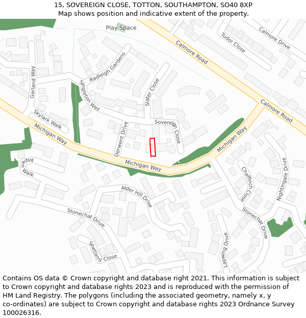 15, SOVEREIGN CLOSE, TOTTON, SOUTHAMPTON, SO40 8XP: Location map and indicative extent of plot