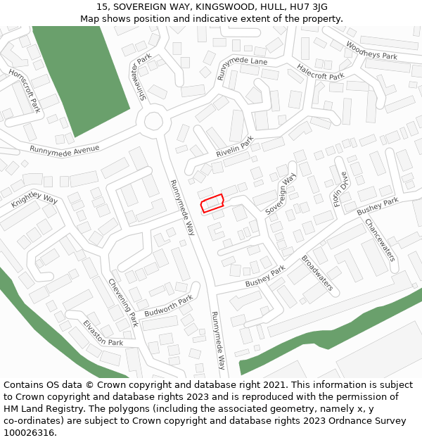 15, SOVEREIGN WAY, KINGSWOOD, HULL, HU7 3JG: Location map and indicative extent of plot