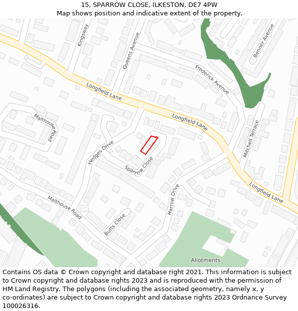 15, SPARROW CLOSE, ILKESTON, DE7 4PW: Location map and indicative extent of plot