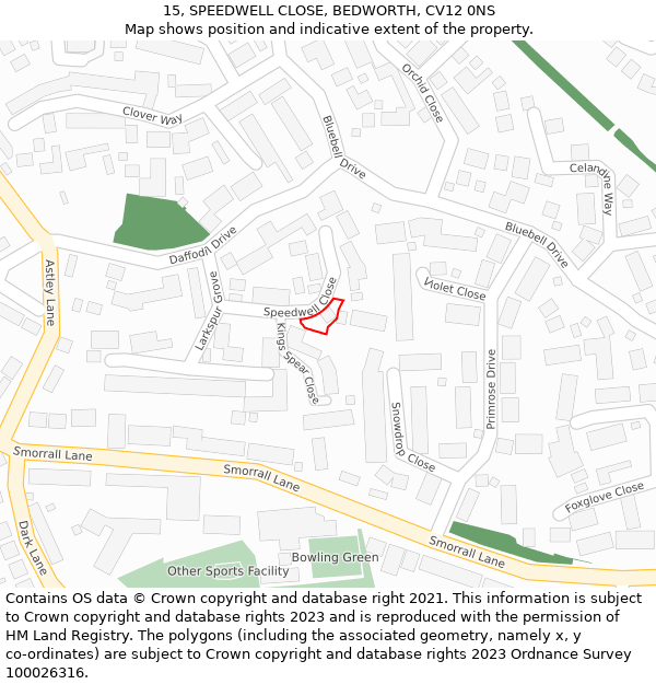 15, SPEEDWELL CLOSE, BEDWORTH, CV12 0NS: Location map and indicative extent of plot