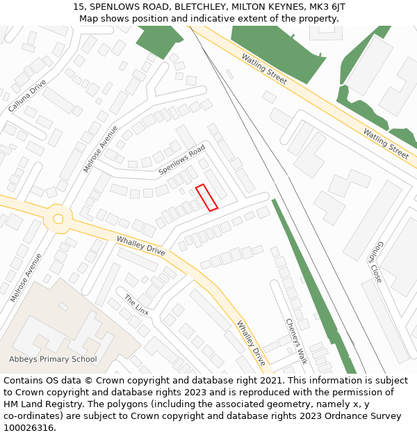 15, SPENLOWS ROAD, BLETCHLEY, MILTON KEYNES, MK3 6JT: Location map and indicative extent of plot