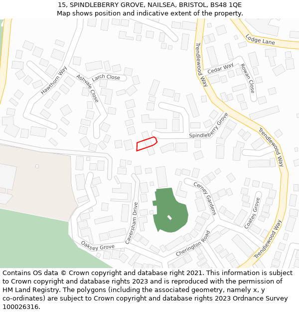 15, SPINDLEBERRY GROVE, NAILSEA, BRISTOL, BS48 1QE: Location map and indicative extent of plot