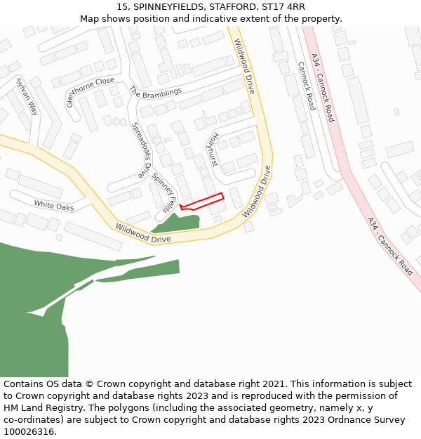 15, SPINNEYFIELDS, STAFFORD, ST17 4RR: Location map and indicative extent of plot