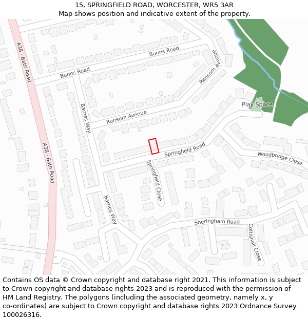 15, SPRINGFIELD ROAD, WORCESTER, WR5 3AR: Location map and indicative extent of plot