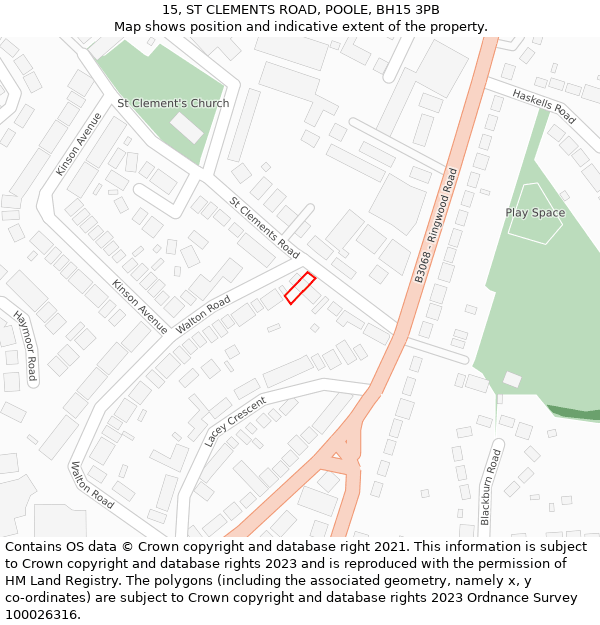 15, ST CLEMENTS ROAD, POOLE, BH15 3PB: Location map and indicative extent of plot