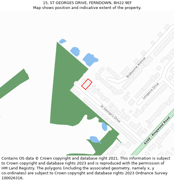 15, ST GEORGES DRIVE, FERNDOWN, BH22 9EF: Location map and indicative extent of plot