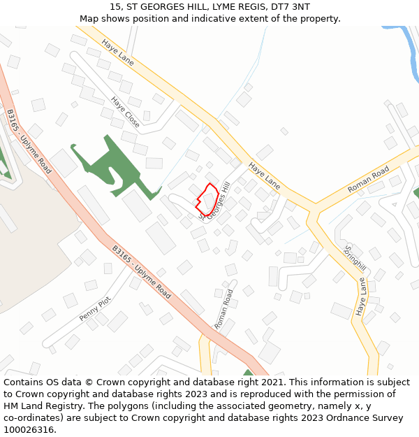 15, ST GEORGES HILL, LYME REGIS, DT7 3NT: Location map and indicative extent of plot
