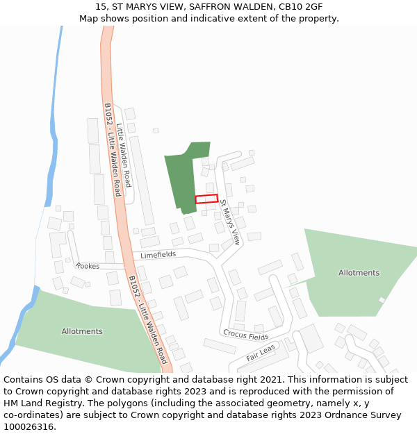 15, ST MARYS VIEW, SAFFRON WALDEN, CB10 2GF: Location map and indicative extent of plot