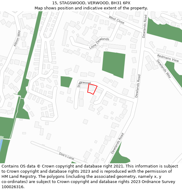 15, STAGSWOOD, VERWOOD, BH31 6PX: Location map and indicative extent of plot