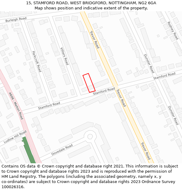 15, STAMFORD ROAD, WEST BRIDGFORD, NOTTINGHAM, NG2 6GA: Location map and indicative extent of plot