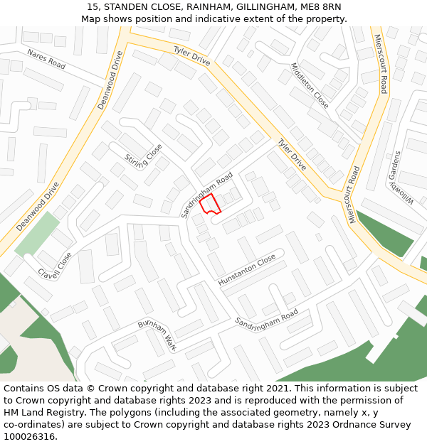 15, STANDEN CLOSE, RAINHAM, GILLINGHAM, ME8 8RN: Location map and indicative extent of plot