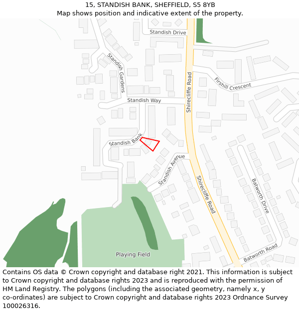15, STANDISH BANK, SHEFFIELD, S5 8YB: Location map and indicative extent of plot
