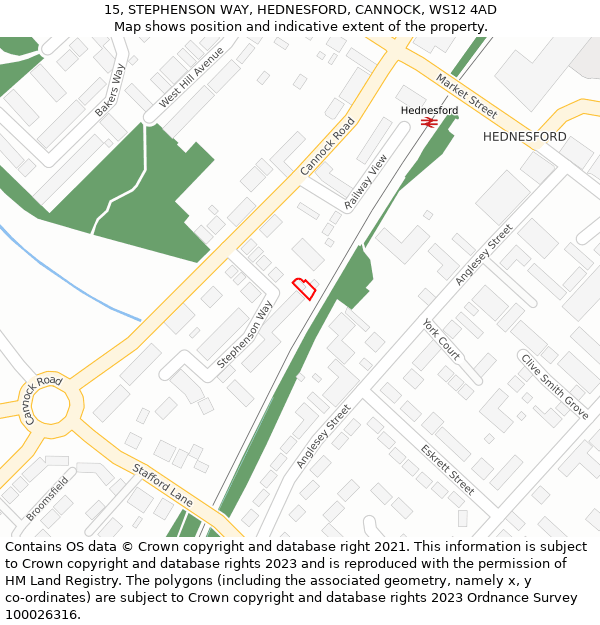 15, STEPHENSON WAY, HEDNESFORD, CANNOCK, WS12 4AD: Location map and indicative extent of plot