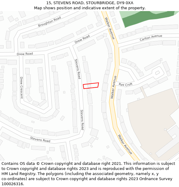 15, STEVENS ROAD, STOURBRIDGE, DY9 0XA: Location map and indicative extent of plot