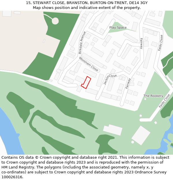 15, STEWART CLOSE, BRANSTON, BURTON-ON-TRENT, DE14 3GY: Location map and indicative extent of plot