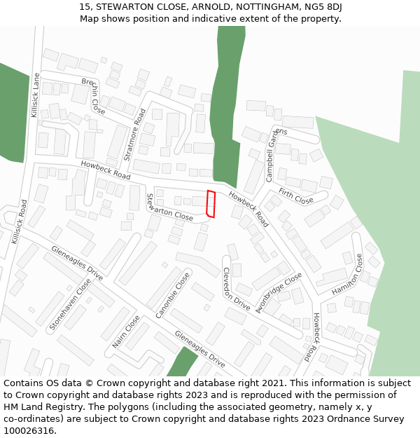 15, STEWARTON CLOSE, ARNOLD, NOTTINGHAM, NG5 8DJ: Location map and indicative extent of plot