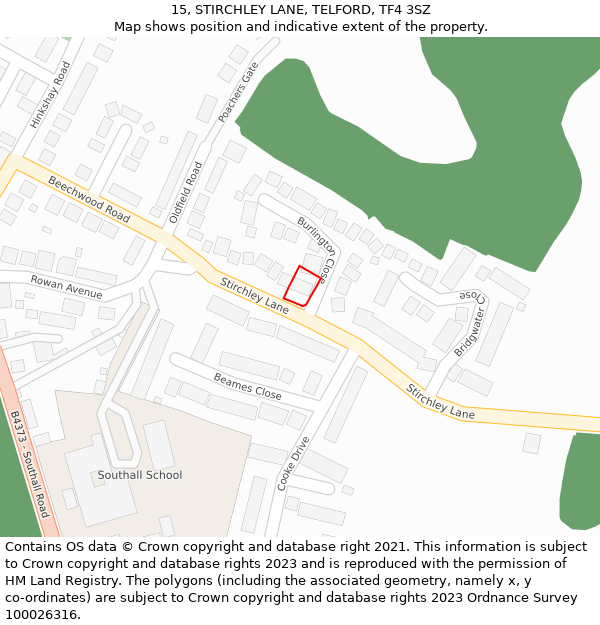 15, STIRCHLEY LANE, TELFORD, TF4 3SZ: Location map and indicative extent of plot