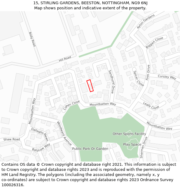 15, STIRLING GARDENS, BEESTON, NOTTINGHAM, NG9 6NJ: Location map and indicative extent of plot