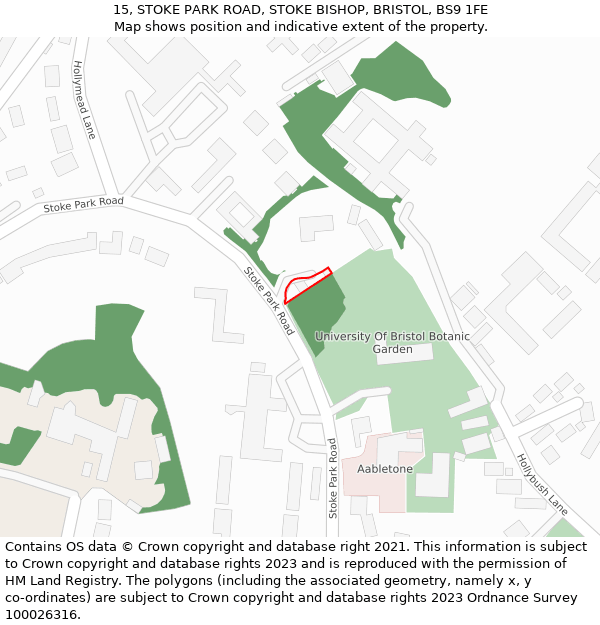 15, STOKE PARK ROAD, STOKE BISHOP, BRISTOL, BS9 1FE: Location map and indicative extent of plot