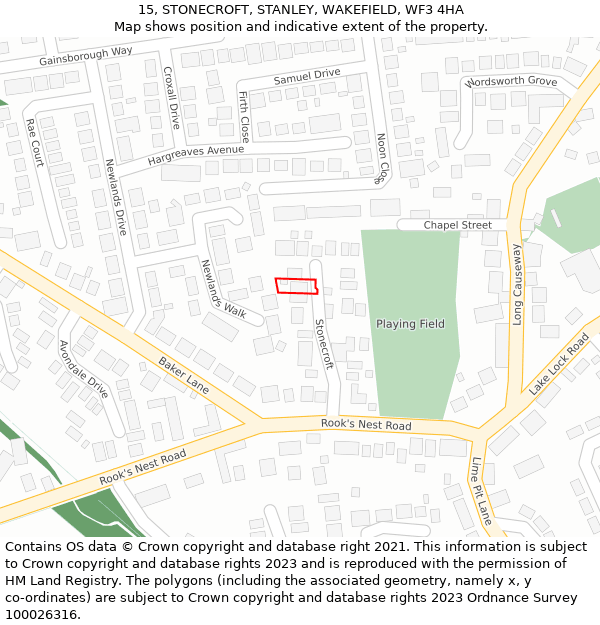 15, STONECROFT, STANLEY, WAKEFIELD, WF3 4HA: Location map and indicative extent of plot