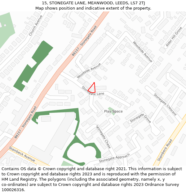 15, STONEGATE LANE, MEANWOOD, LEEDS, LS7 2TJ: Location map and indicative extent of plot
