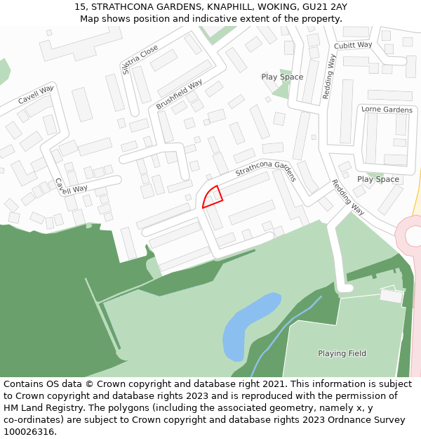 15, STRATHCONA GARDENS, KNAPHILL, WOKING, GU21 2AY: Location map and indicative extent of plot