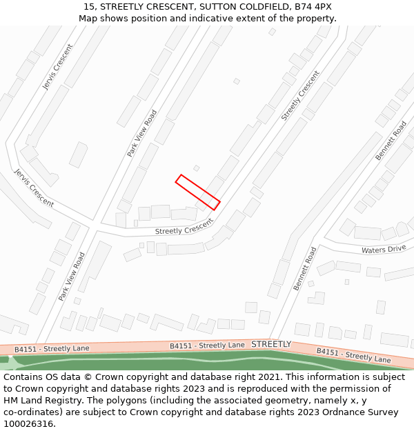 15, STREETLY CRESCENT, SUTTON COLDFIELD, B74 4PX: Location map and indicative extent of plot