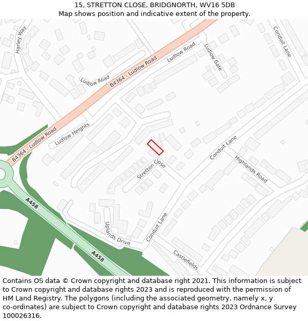 15, STRETTON CLOSE, BRIDGNORTH, WV16 5DB: Location map and indicative extent of plot