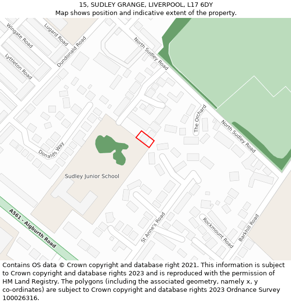 15, SUDLEY GRANGE, LIVERPOOL, L17 6DY: Location map and indicative extent of plot