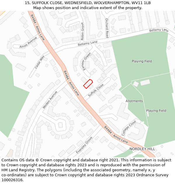 15, SUFFOLK CLOSE, WEDNESFIELD, WOLVERHAMPTON, WV11 1LB: Location map and indicative extent of plot