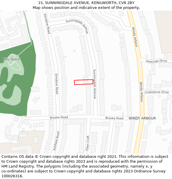 15, SUNNINGDALE AVENUE, KENILWORTH, CV8 2BY: Location map and indicative extent of plot