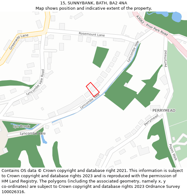 15, SUNNYBANK, BATH, BA2 4NA: Location map and indicative extent of plot