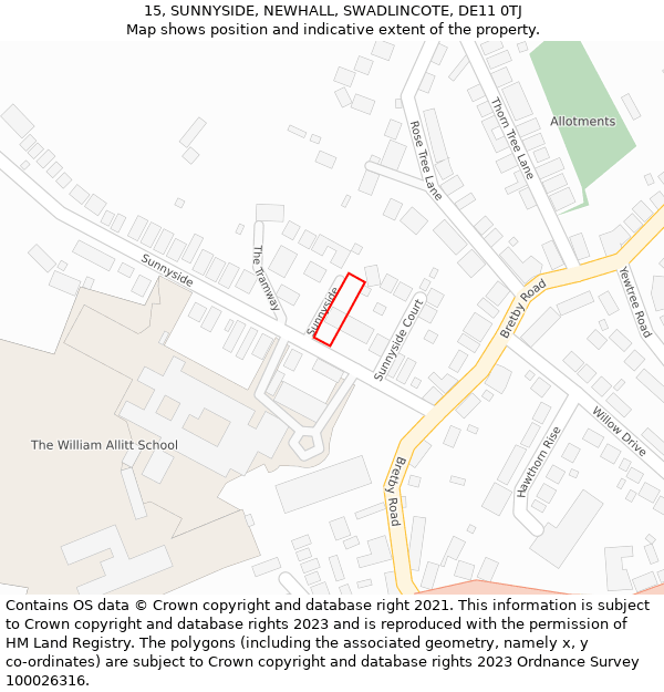 15, SUNNYSIDE, NEWHALL, SWADLINCOTE, DE11 0TJ: Location map and indicative extent of plot