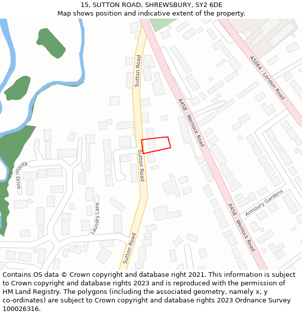 15, SUTTON ROAD, SHREWSBURY, SY2 6DE: Location map and indicative extent of plot