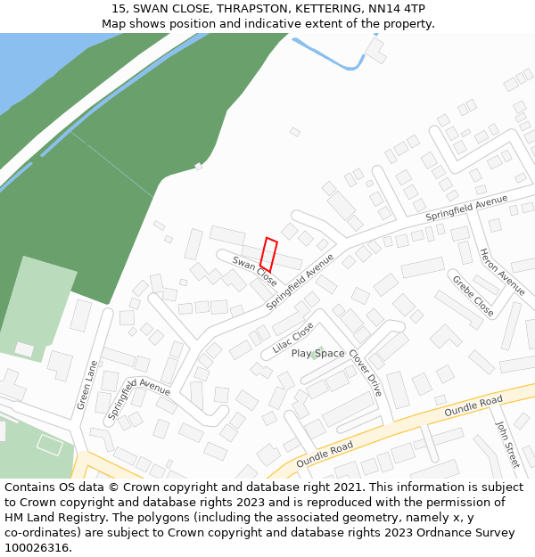 15, SWAN CLOSE, THRAPSTON, KETTERING, NN14 4TP: Location map and indicative extent of plot