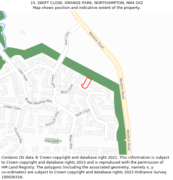 15, SWIFT CLOSE, GRANGE PARK, NORTHAMPTON, NN4 5AZ: Location map and indicative extent of plot