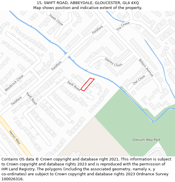 15, SWIFT ROAD, ABBEYDALE, GLOUCESTER, GL4 4XQ: Location map and indicative extent of plot