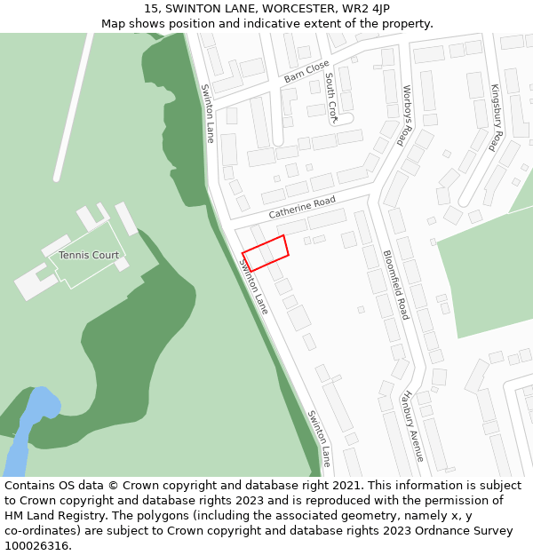 15, SWINTON LANE, WORCESTER, WR2 4JP: Location map and indicative extent of plot