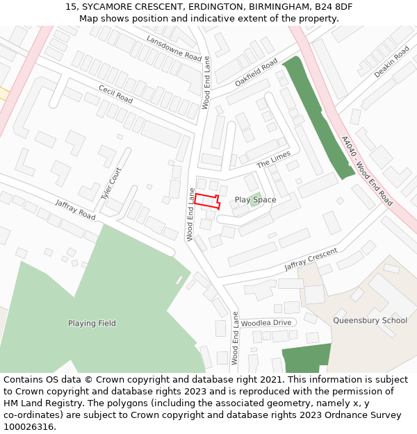 15, SYCAMORE CRESCENT, ERDINGTON, BIRMINGHAM, B24 8DF: Location map and indicative extent of plot