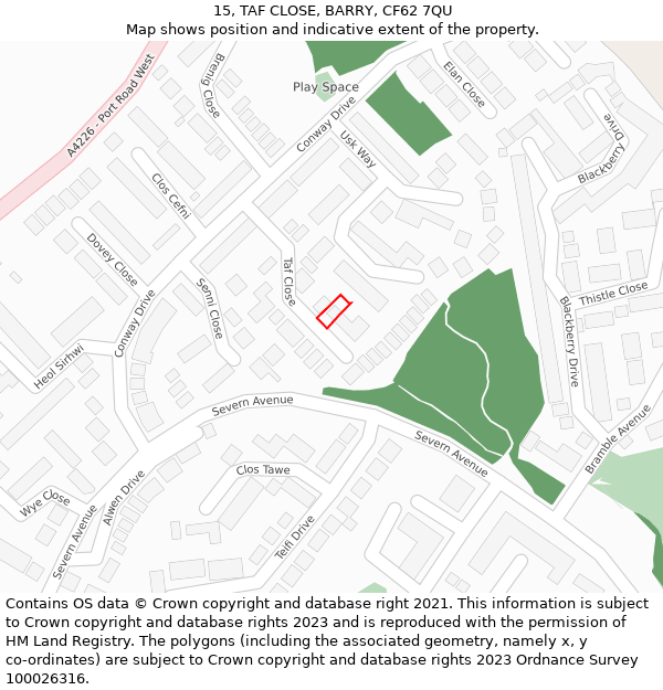 15, TAF CLOSE, BARRY, CF62 7QU: Location map and indicative extent of plot